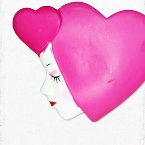 6376. Pink Heart Handpainted Ladyface Brooch